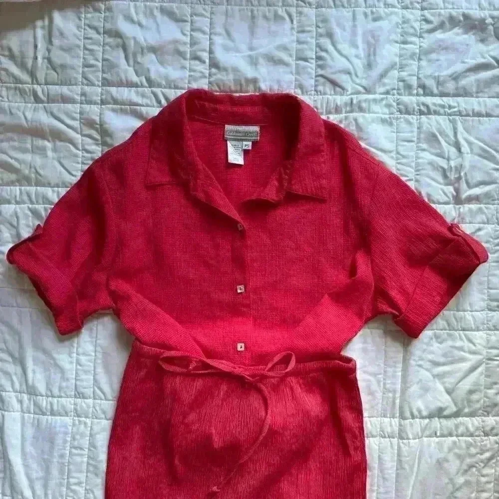 Coldwater creek women's red crepe shirt and skirt set small lightly checkered - Picture 3 of 8